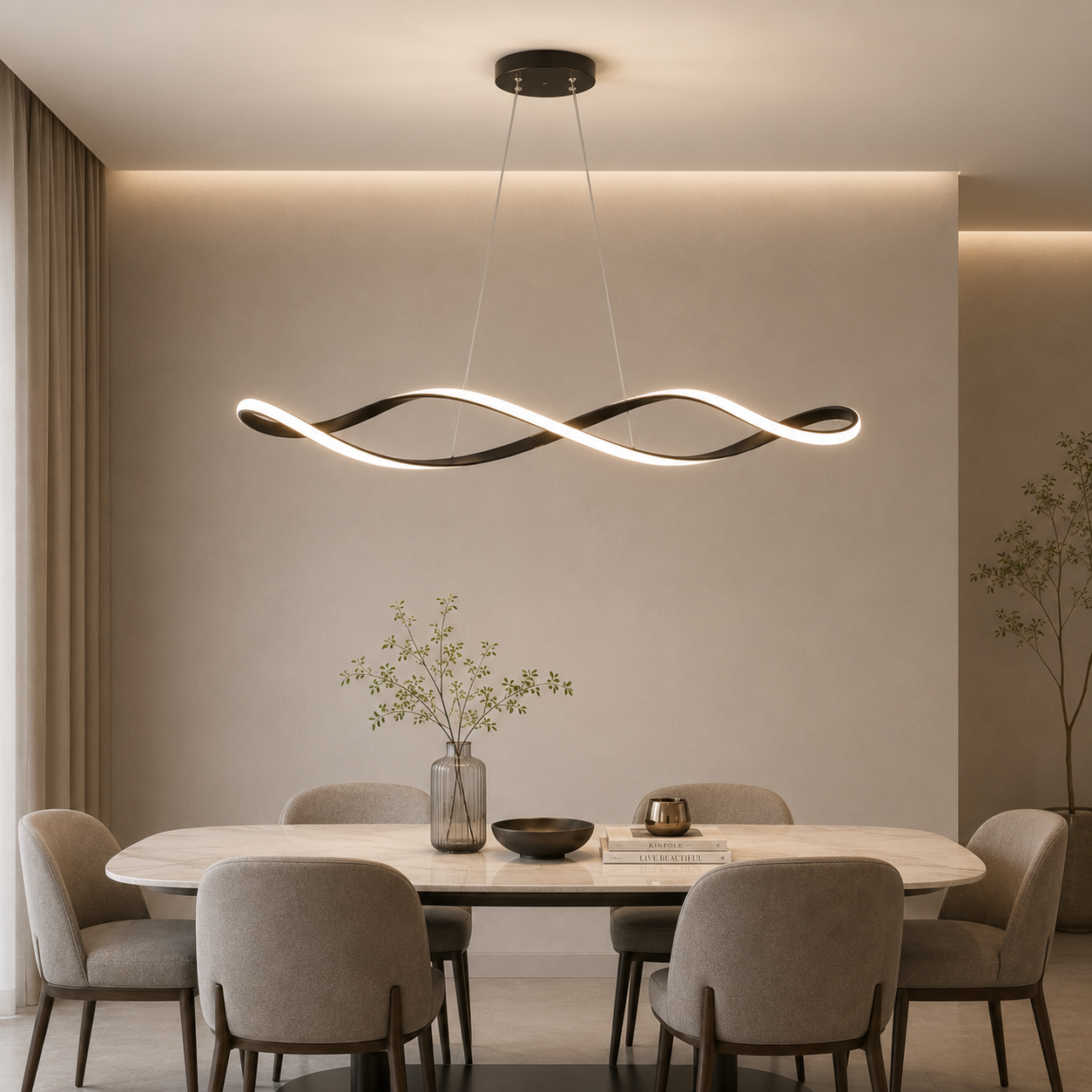 Moderne eettafel hanglamp Gekrulde LED Design