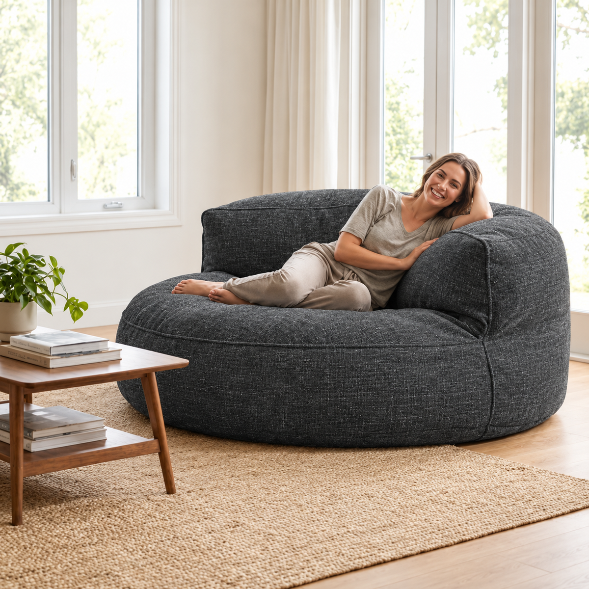 Zitzak Loveseat Rond Dik Chenille