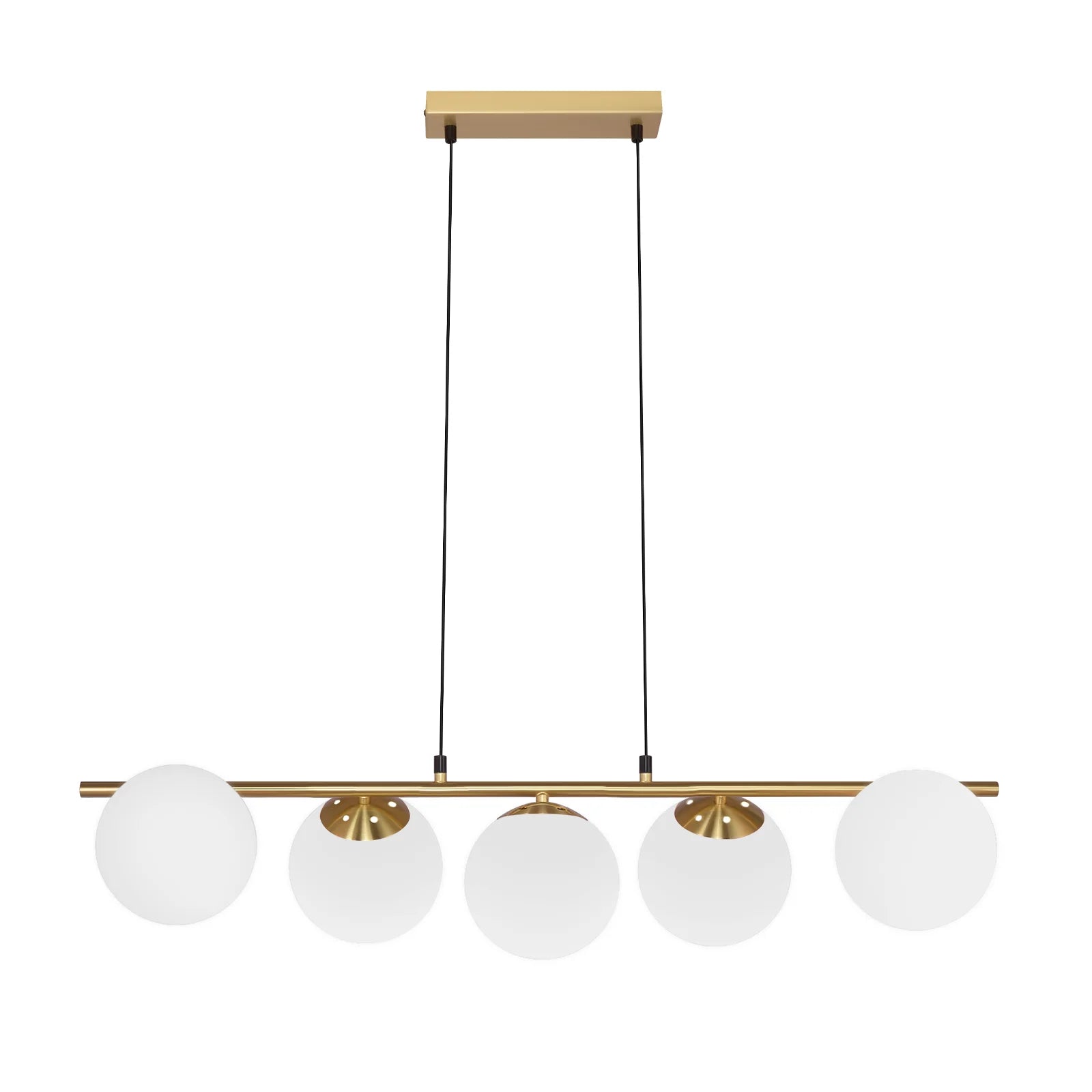 5-Flame Glass Ball Pendant Light – Adjustable Height | Black or Gold