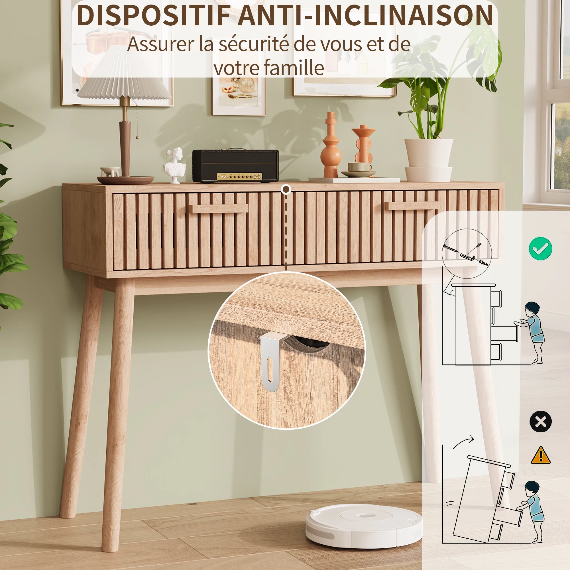 Consoletafel met twee lades - Elegante haltafel met hoge poten