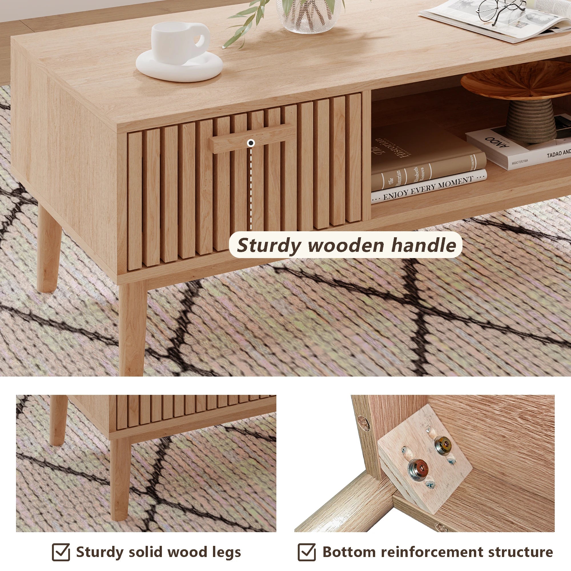 Salontafel van massief hout - Natuurlijke lage bijzettafel voor de woonkamer