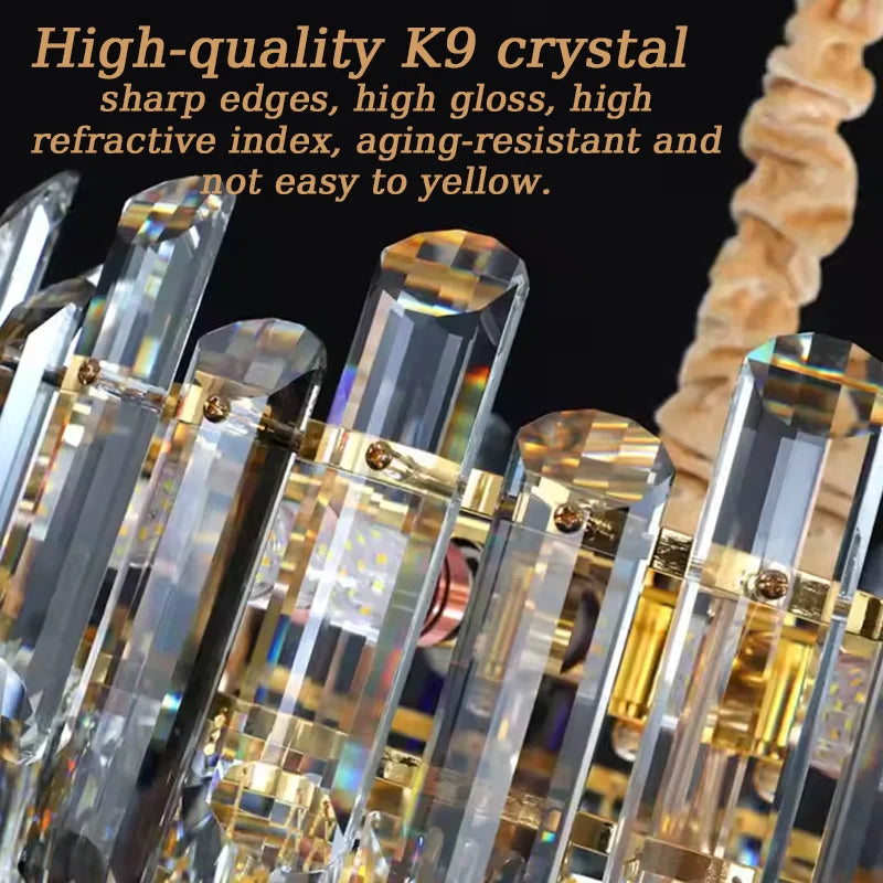 Luxe K9 Kristallen Kroonluchter – Goud Ronde LED Plafondlamp