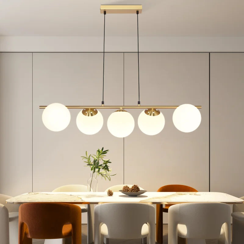 5-Flame Glass Ball Pendant Light – Adjustable Height | Black or Gold