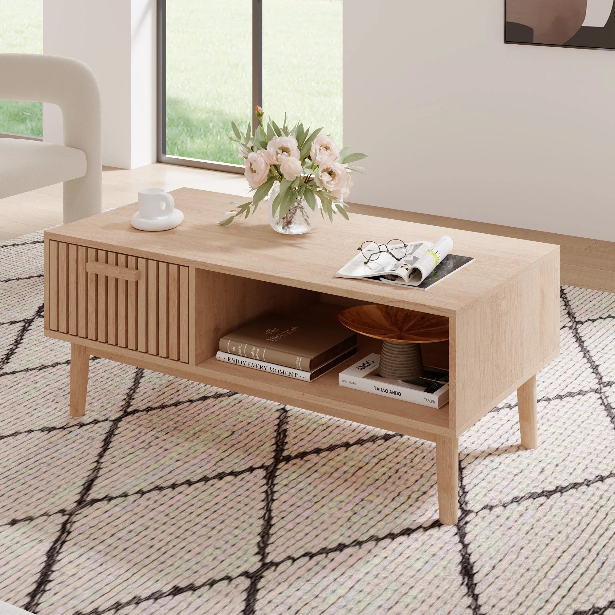 Salontafel van massief hout - Natuurlijke lage bijzettafel voor de woonkamer