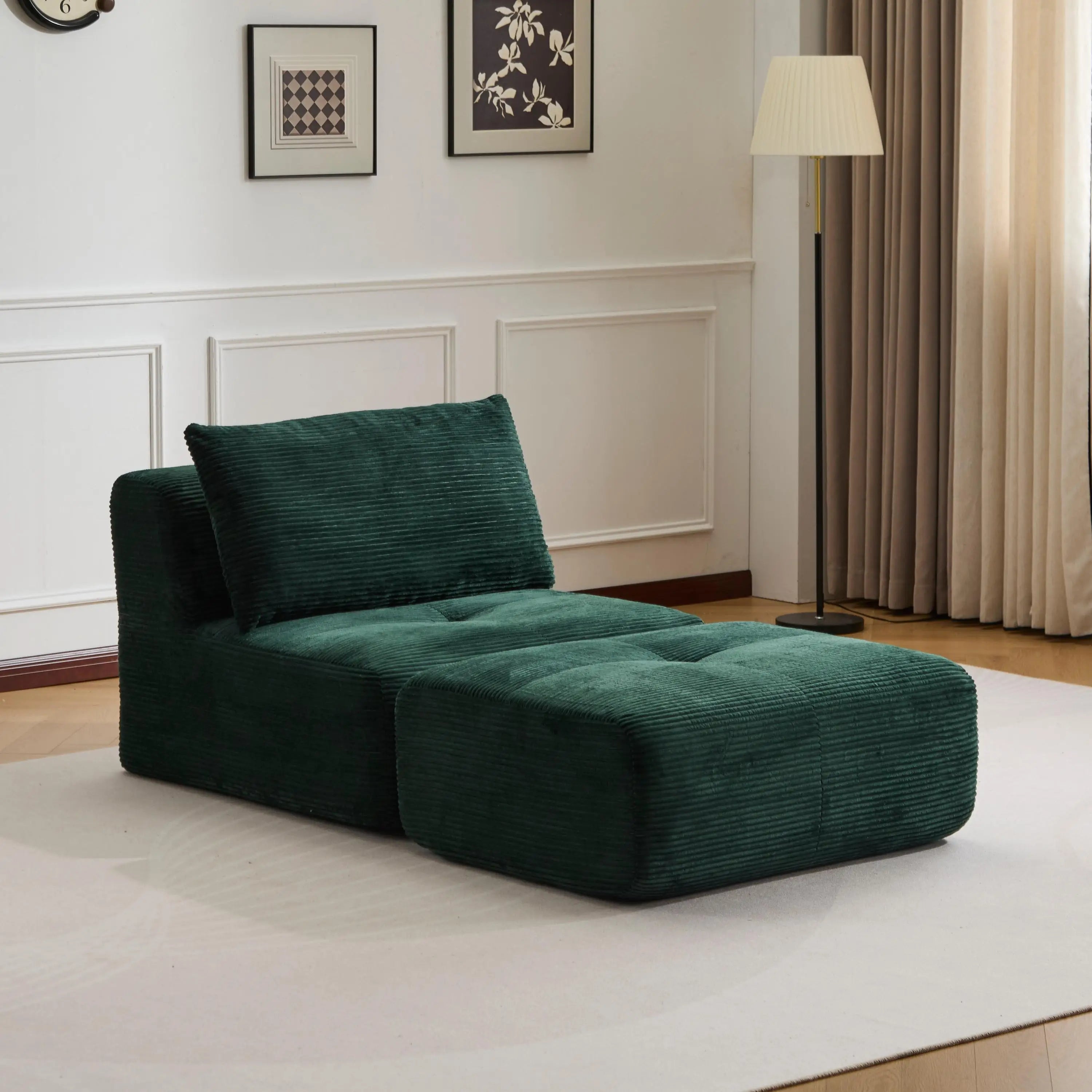 Luxury Green L-Shaped Corduroy Sofa - 3-Seater Modular Sectional Couch