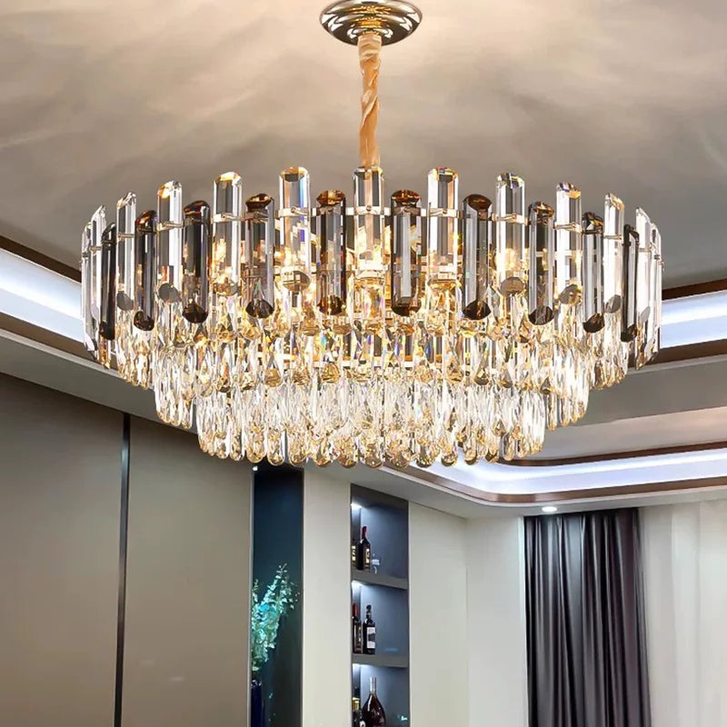 Luxury K9 Crystal Chandelier – Gold Round LED Ceiling Light