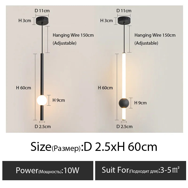 Minimalistische hanglamp naast het bed - moderne LED-lamp met één kop