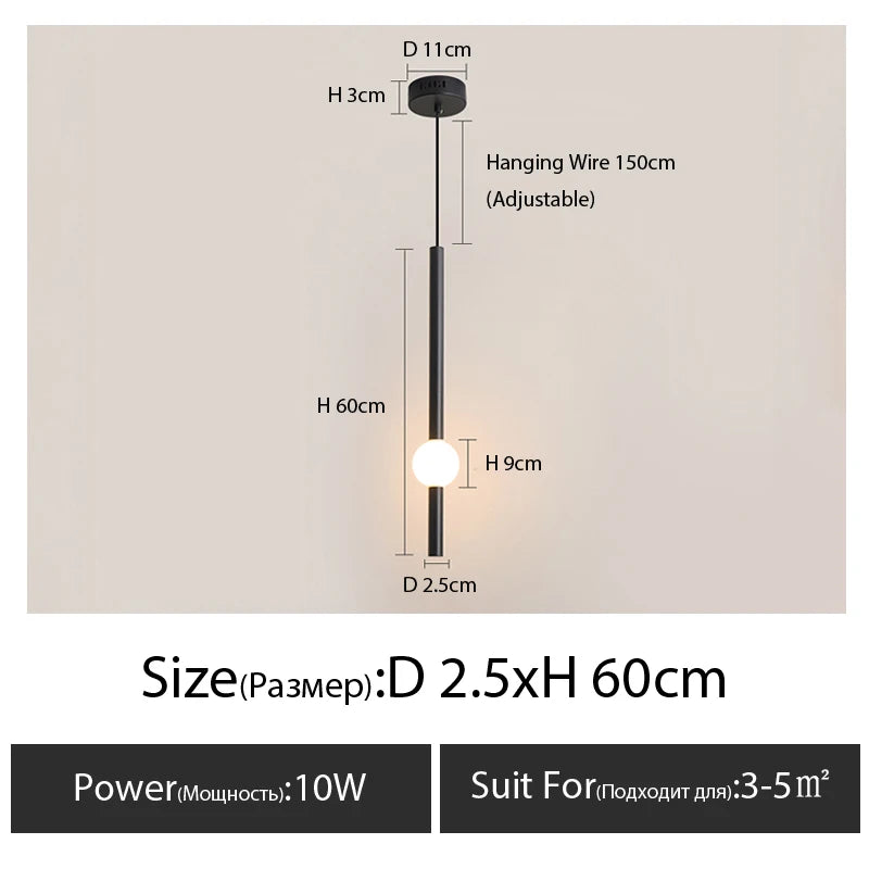 Minimalistische hanglamp naast het bed - moderne LED-lamp met één kop