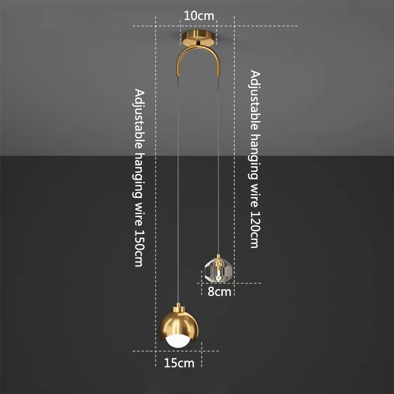 Boogarm Kristallen Hanglamp – Zwart & Goud