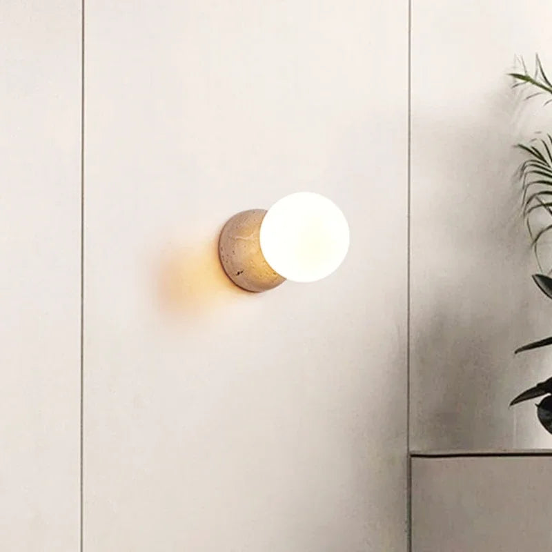 Ronde stenen wandlamp – Warmwit nachtkastlamp