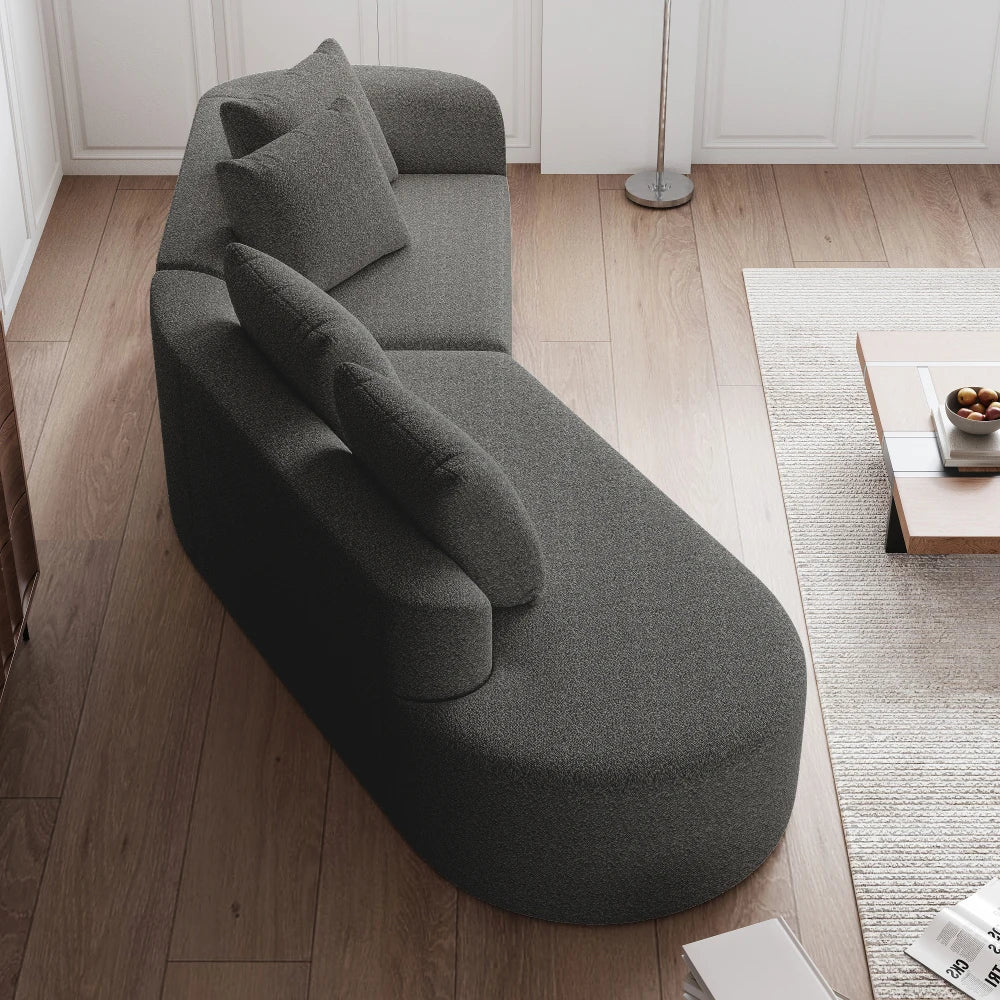 Luxe donkergrijze chenille cloudbank - 4-zits gebogen hoekbank
