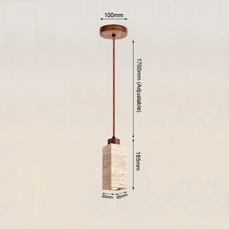 Hanglamp van natuurlijk travertijn - Japanse Wabi-Sabi stenen lamp