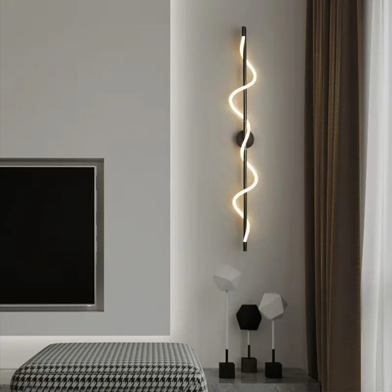 LED-spiraalwandlamp – moderne zwarte en gouden wandlamp | Slaapkamer, woonkamer, hal