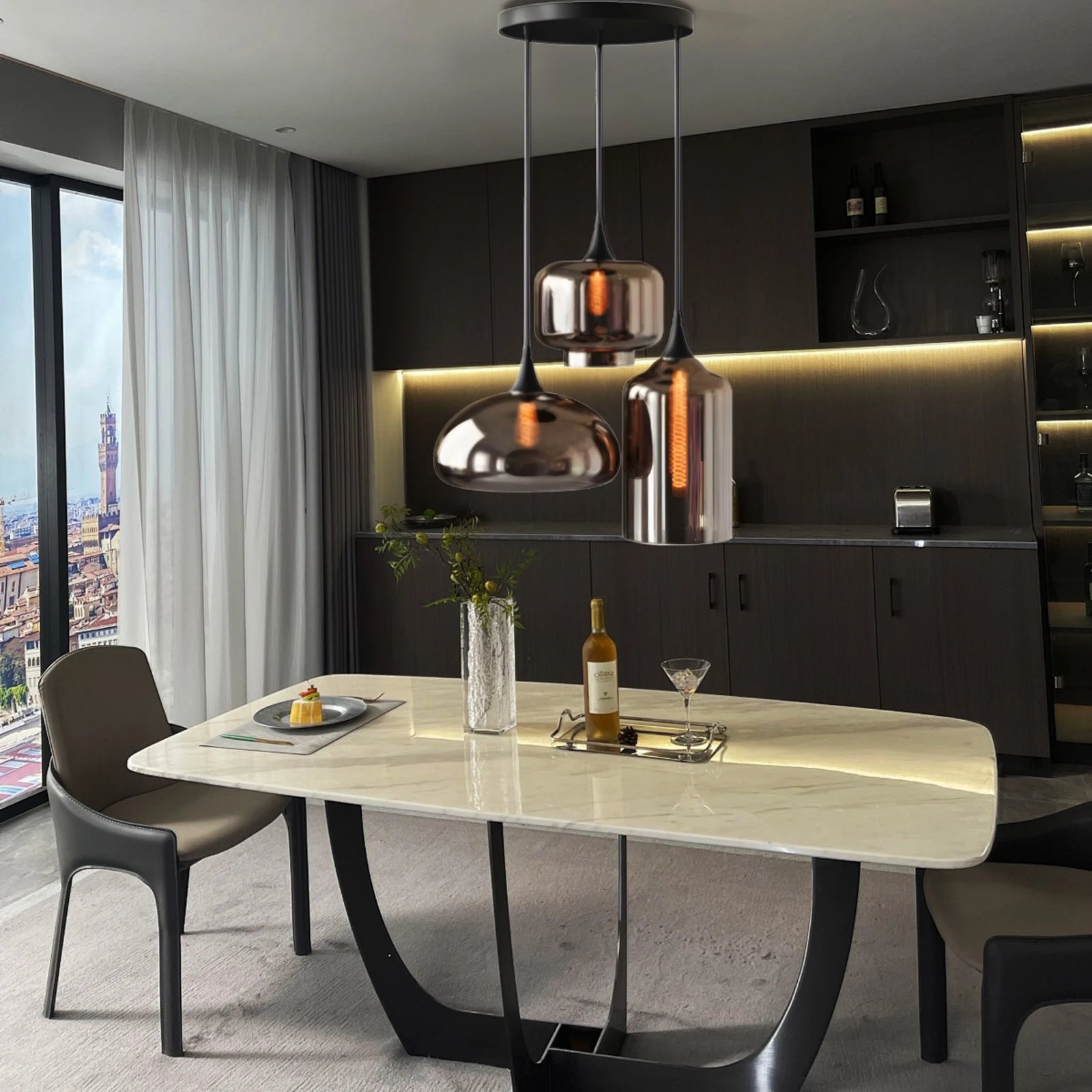 Modern Glass Pendant Chandelier - 3-Light Fixture with Irregular Design