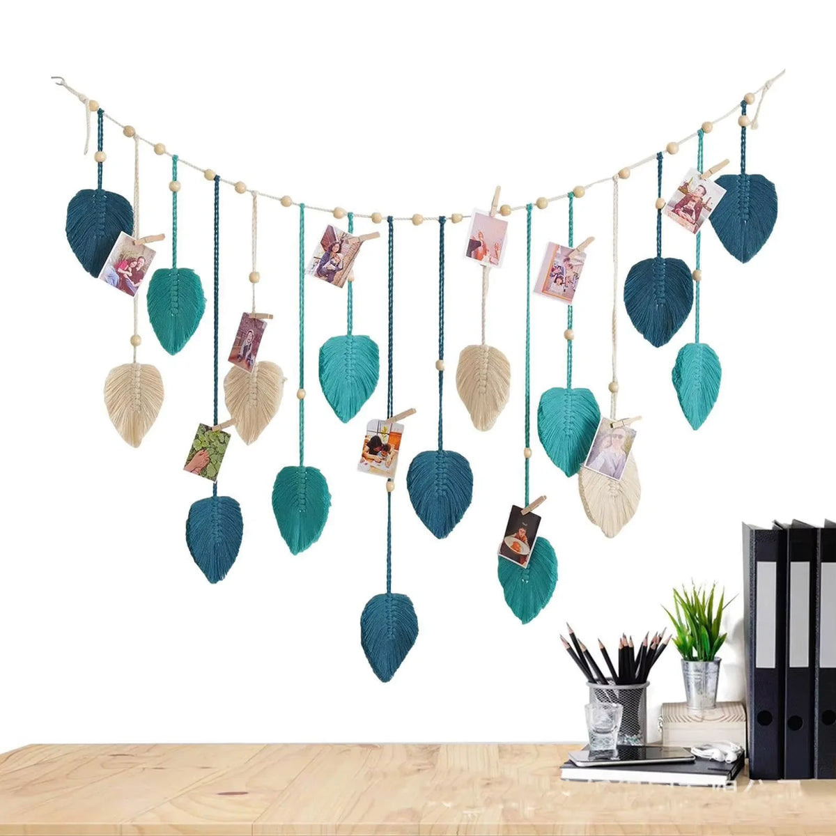Boho Macramé Wanddecoratie met Bladeren – 120 × 75 cm