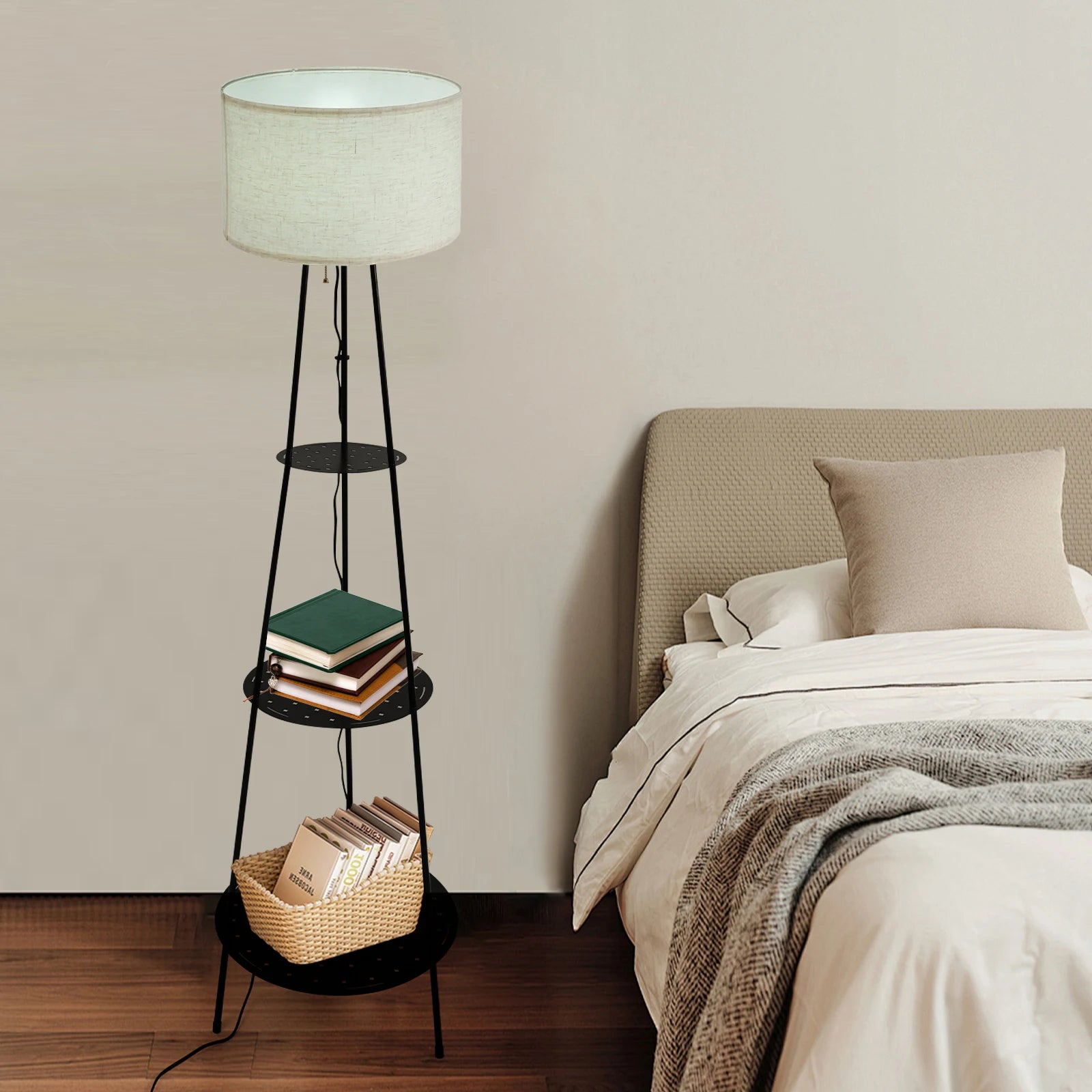 Moderne staande lamp met 3-laags plank - E27 staande lamp met opbergruimte