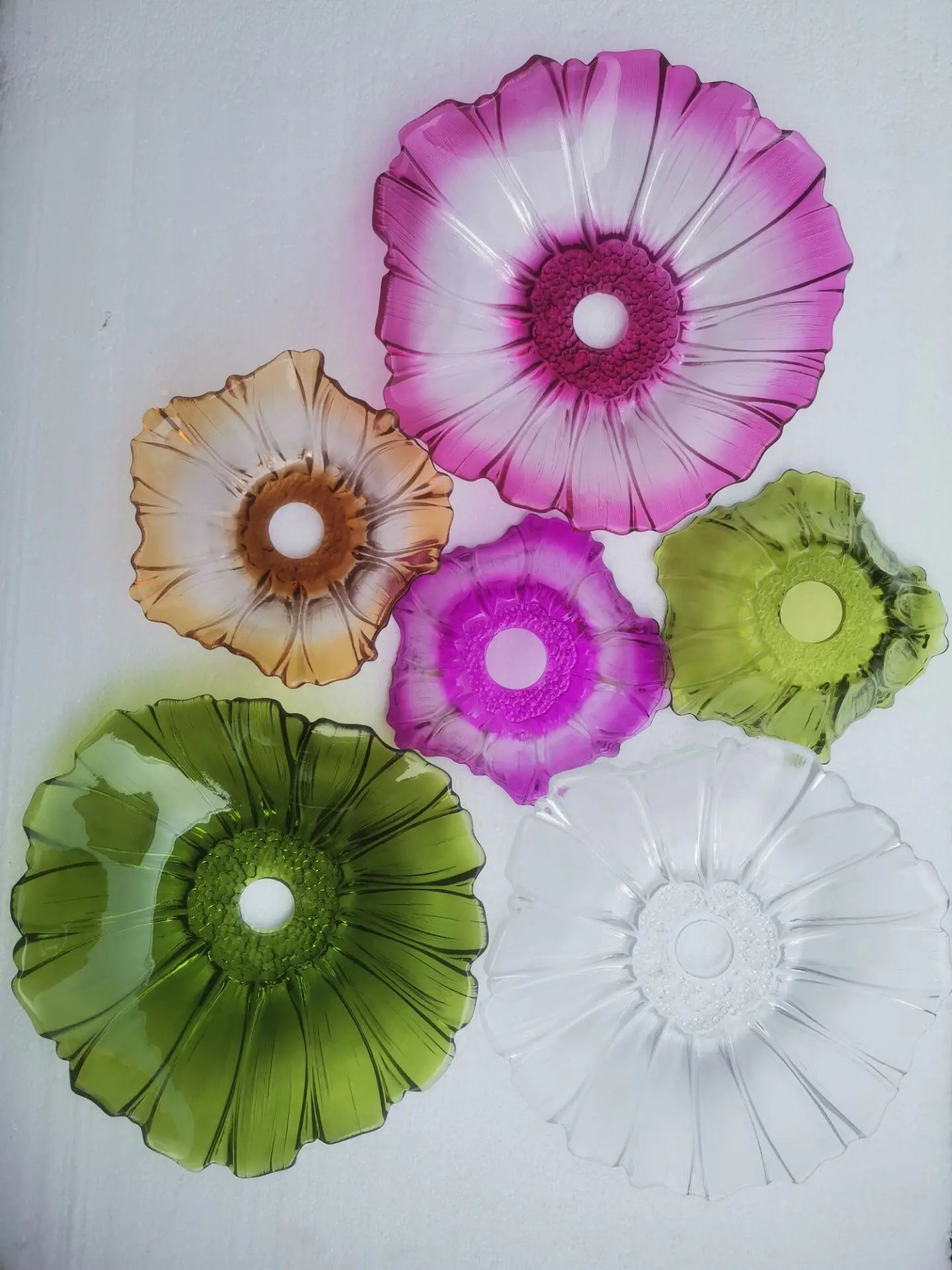 Bloemen glazen hanglamp - koperen plafondkroonluchter