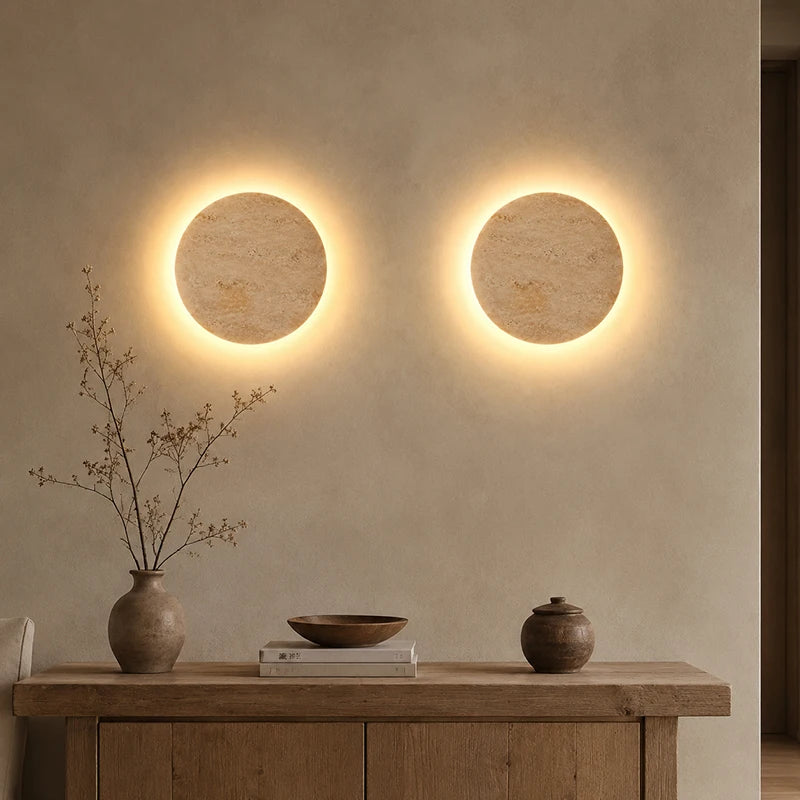 Runde LED-Wandleuchte – Wabi-Sabi-Nachttischleuchte
