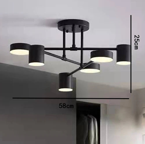Moderne industriële plafondlamp - 6-lichts metalen armatuur