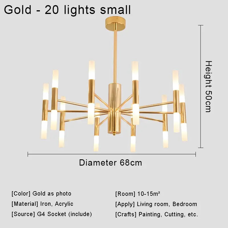 Moderne LED-Pendelleuchte im nordischen Design – G4-Kronleuchter Schwarz/Gold