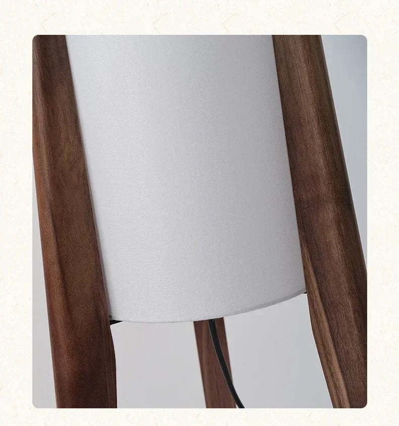 Japanse retro vloerlamp van massief hout - staande lamp met stoffen lampenkap
