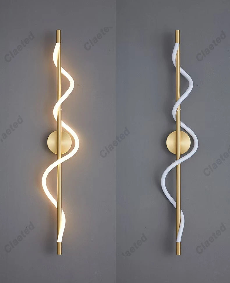 LED-spiraalwandlamp – moderne zwarte en gouden wandlamp | Slaapkamer, woonkamer, hal