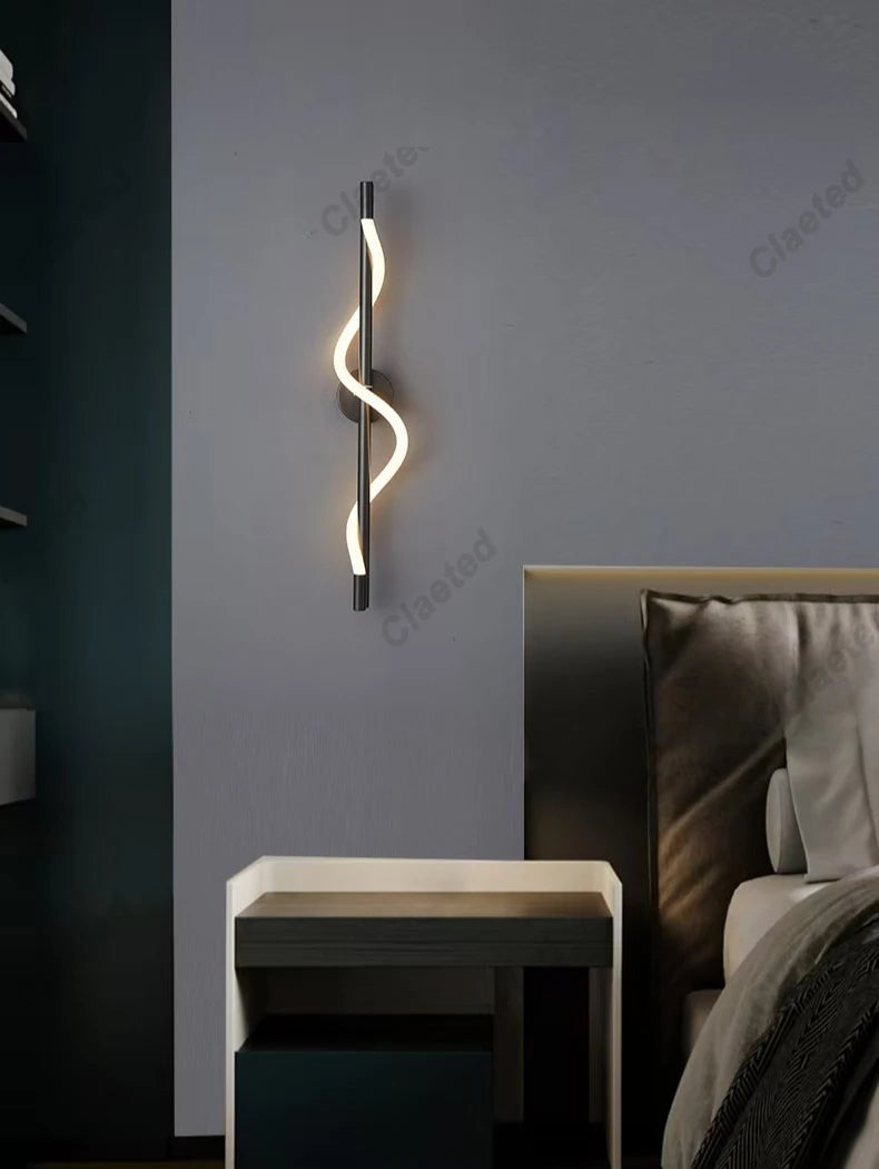 LED-spiraalwandlamp – moderne zwarte en gouden wandlamp | Slaapkamer, woonkamer, hal
