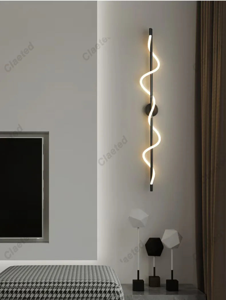 LED-spiraalwandlamp – moderne zwarte en gouden wandlamp | Slaapkamer, woonkamer, hal