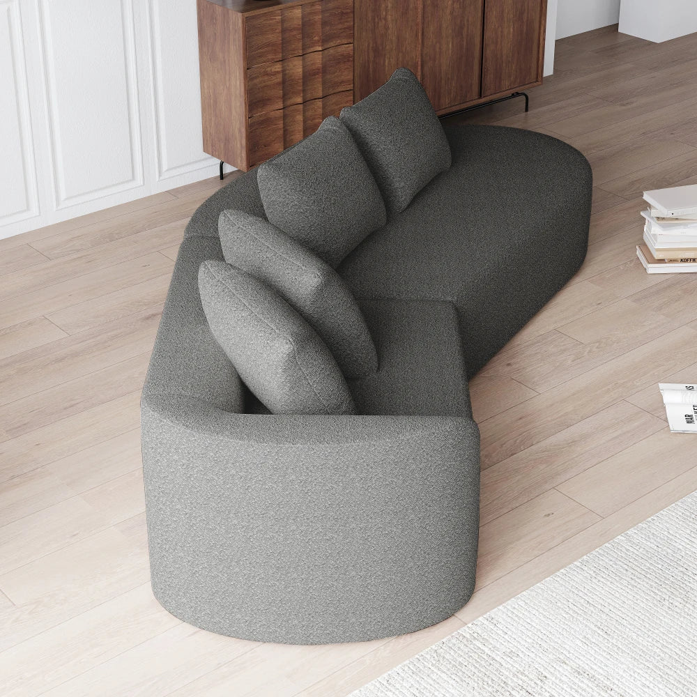 Luxe donkergrijze chenille cloudbank - 4-zits gebogen hoekbank