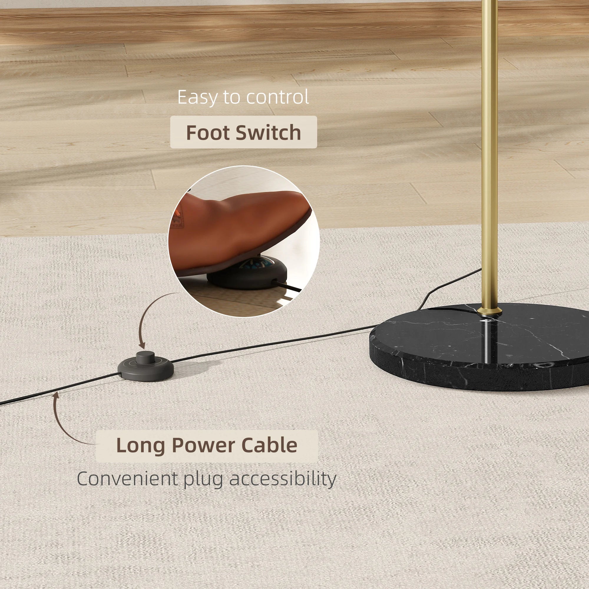 Adjustable Arc Floor Lamp - Modern Gold Standing Light with Foot Control