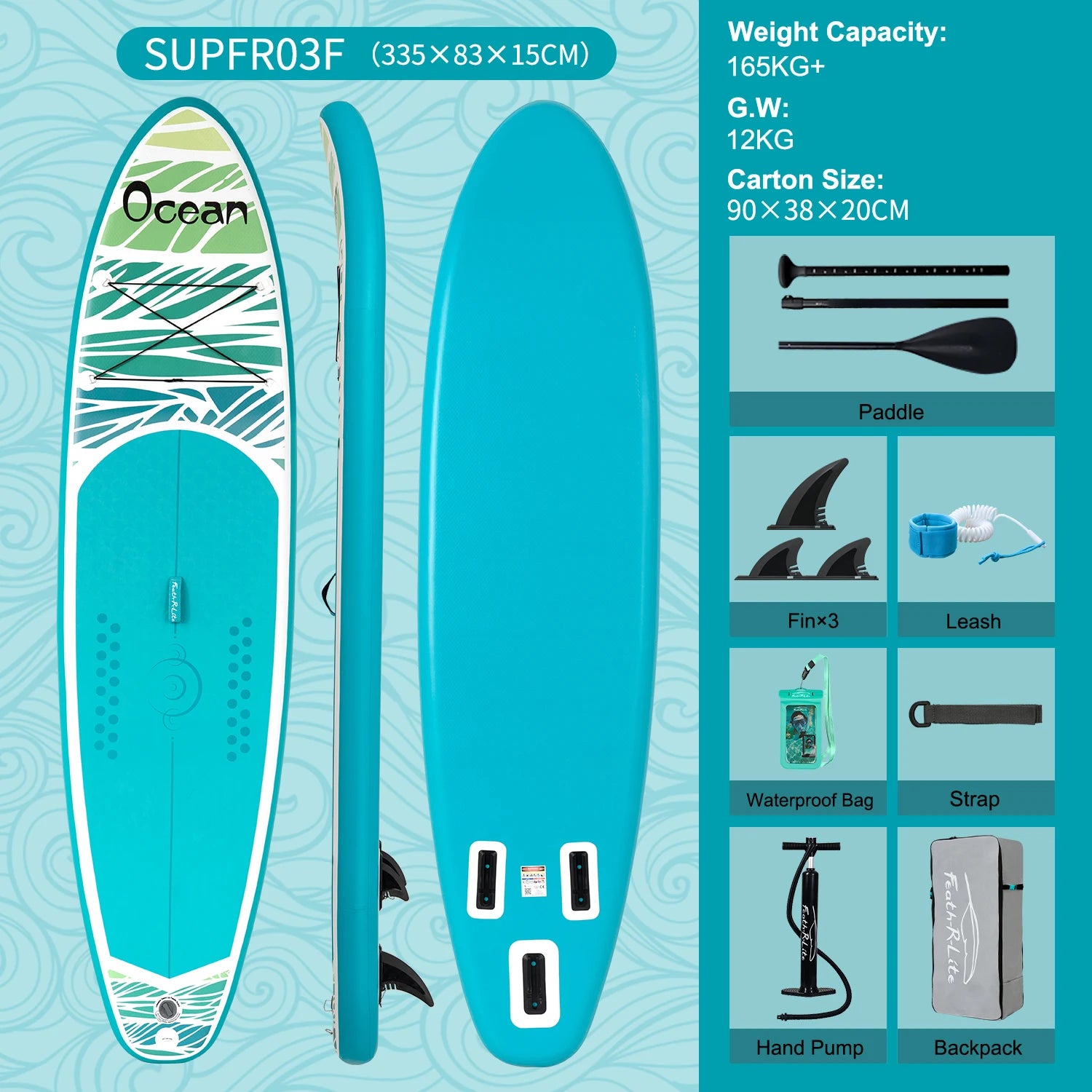 Opblaasbaar supboard met premium accessoires en draagtas
