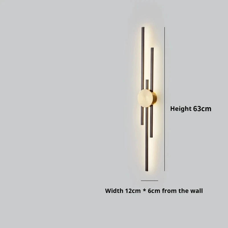 Moderne, lange Wandleuchte – Luxuriöse LED-Wandleuchte in Schwarz und Gold | Schlafzimmer, Flur, Wohnzimmer