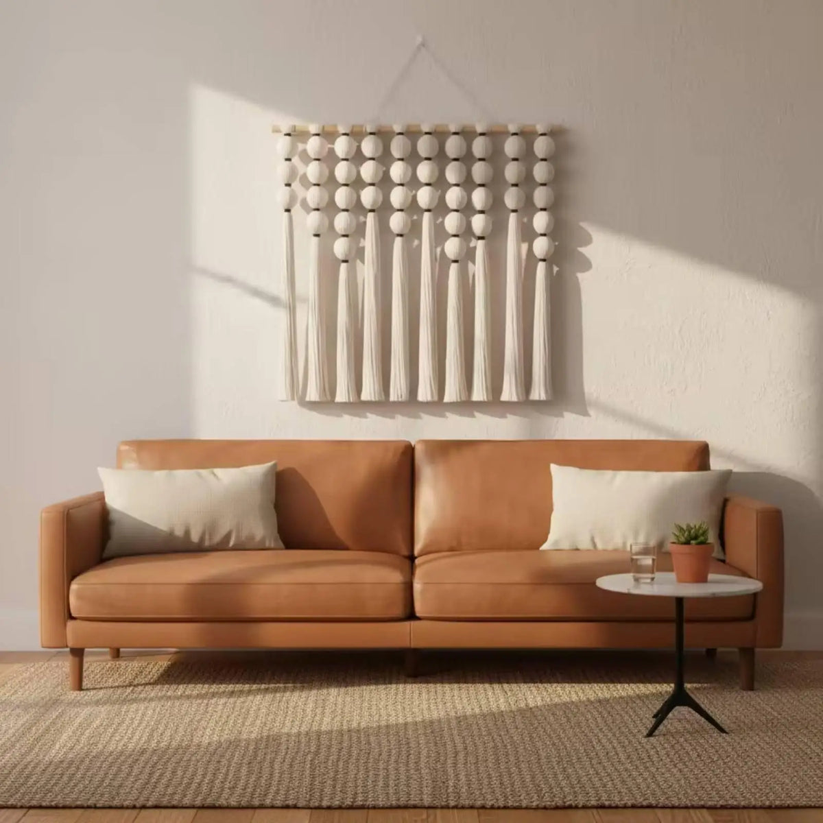 Makramee-Wandbehang mit Perlen – 100 × 95 cm