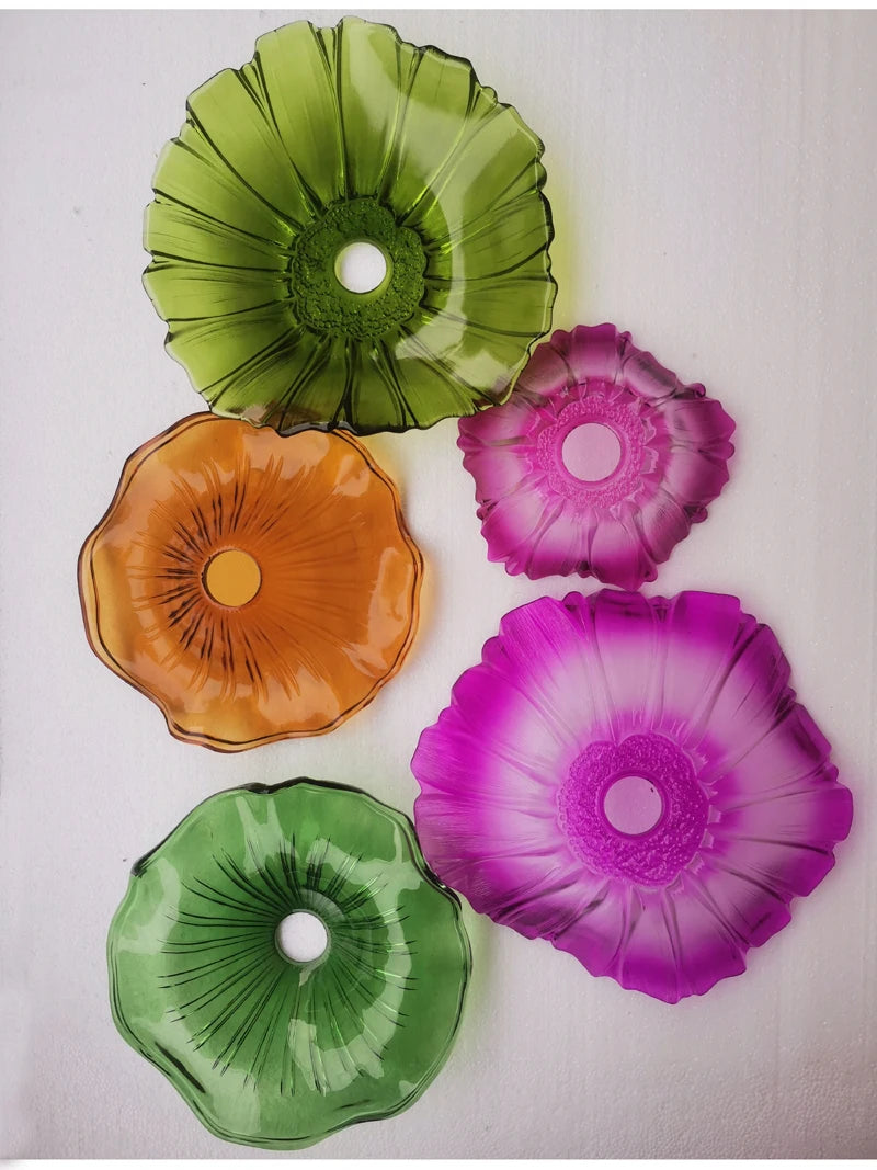 Bloemen glazen hanglamp - koperen plafondkroonluchter