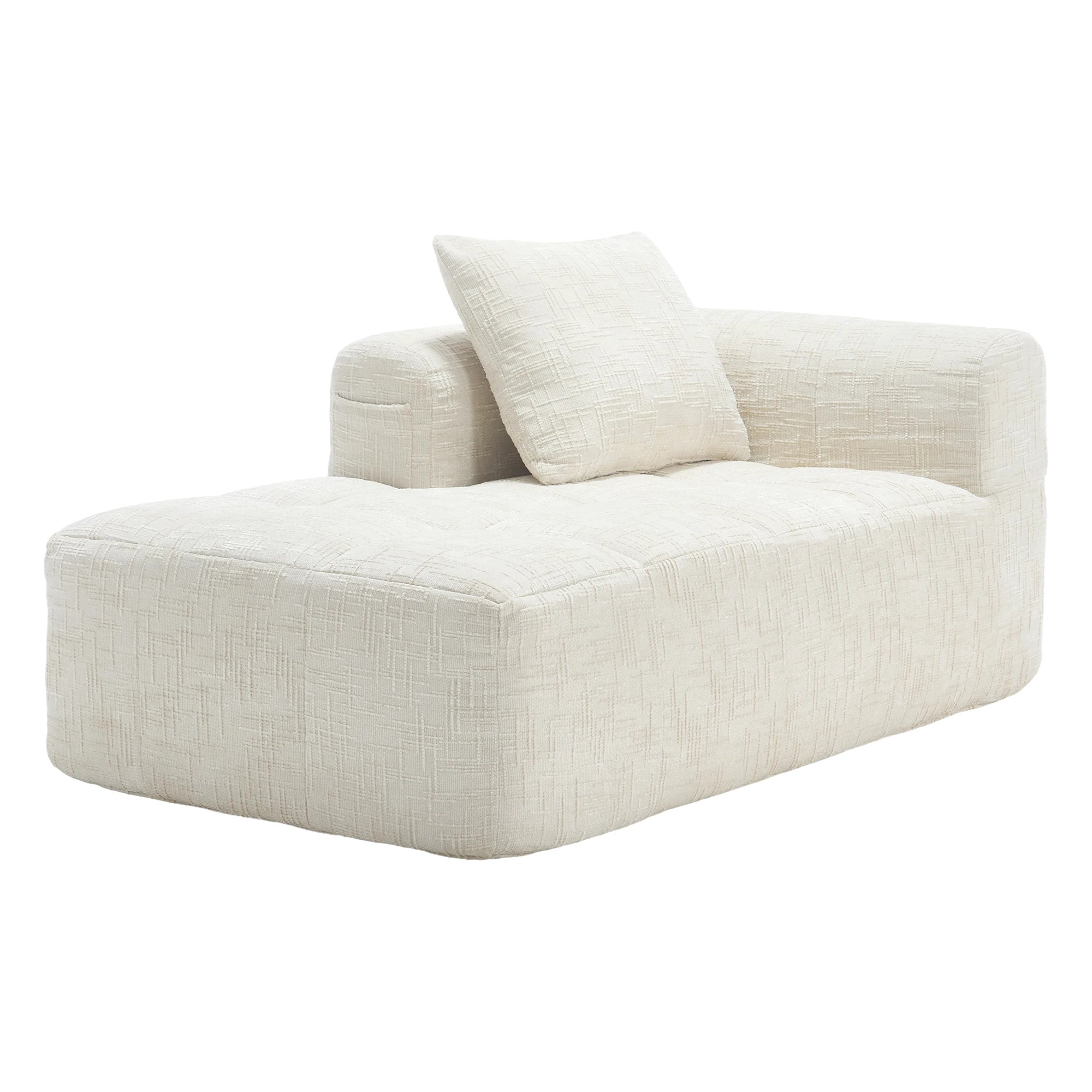 Luxe beige chenille chaise longue bank - 2-zits met opbergvakken