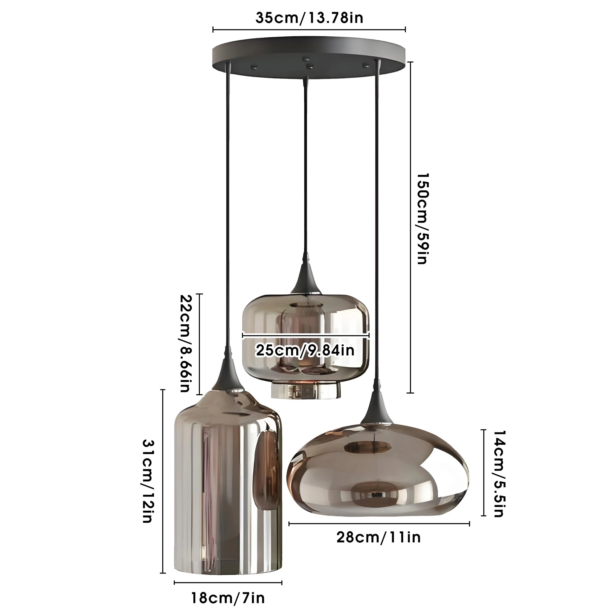 Modern Glass Pendant Chandelier - 3-Light Fixture with Irregular Design