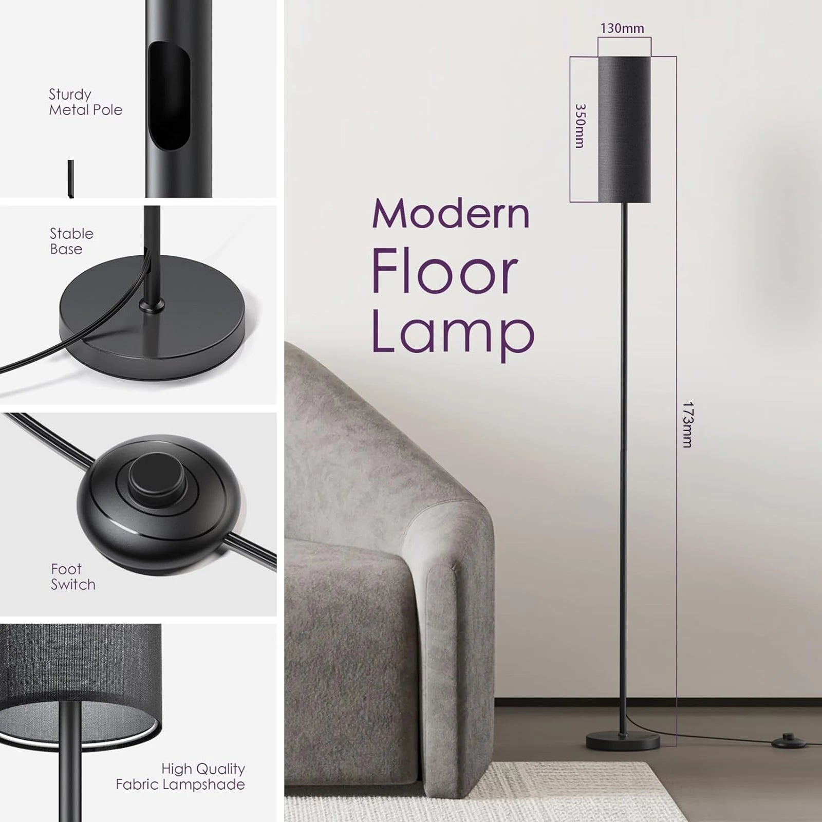 Moderne LED vloerlamp - staande lamp met 3 kleurtemperaturen en voetschakelaar