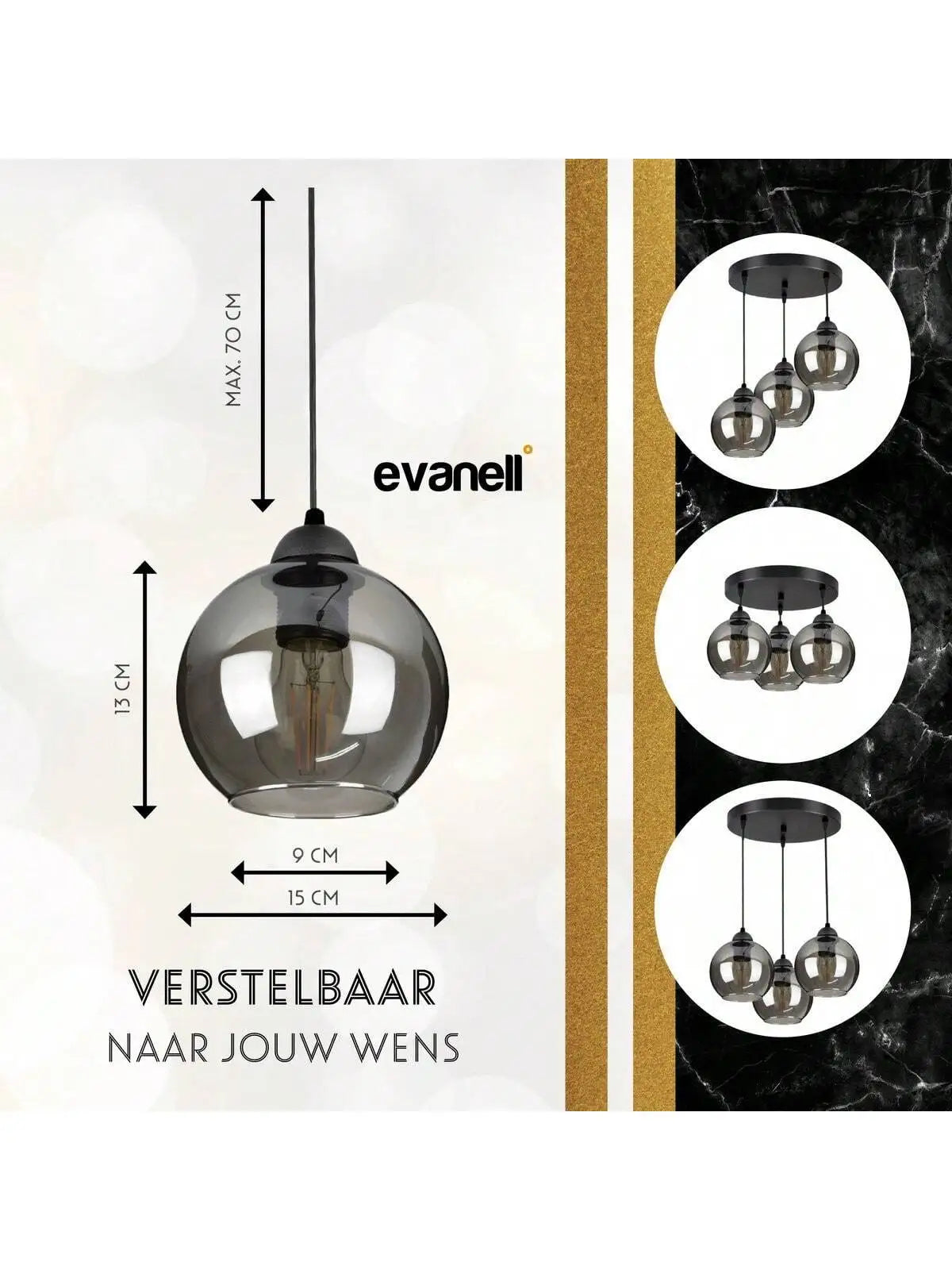 Moderne glazen hangkroonluchter - Grijze afwerking, armatuur met meerdere lampen
