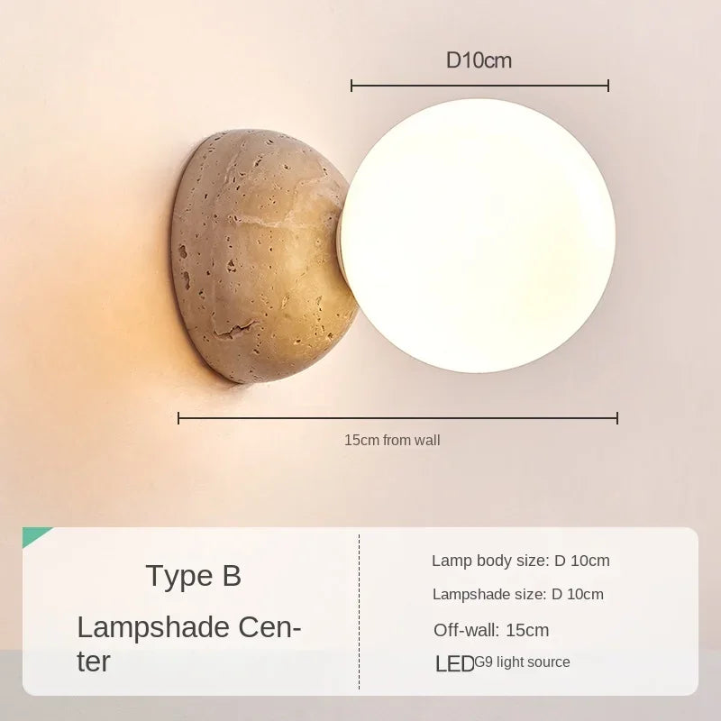 Ronde stenen wandlamp – Warmwit nachtkastlamp