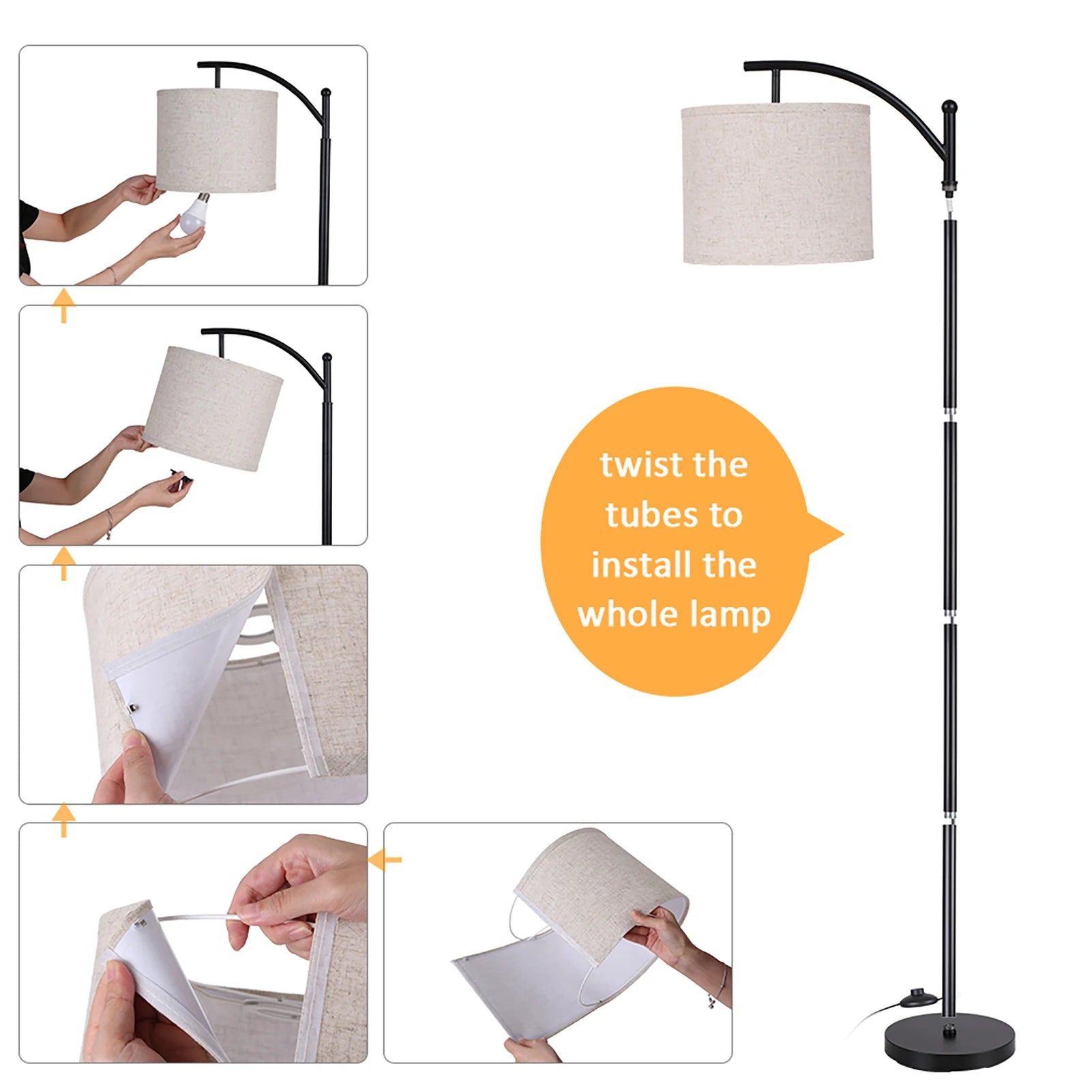 Arc vloerlamp met LED-lamp - moderne staande lamp met hangende kap