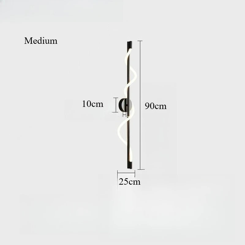LED-spiraalwandlamp – moderne zwarte en gouden wandlamp | Slaapkamer, woonkamer, hal