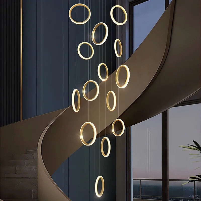 Trapkroonluchter met kristallen ring - modern voor trappenhuizen en hoge plafonds