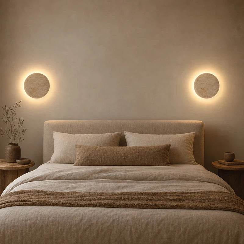 Runde LED-Wandleuchte – Wabi-Sabi-Nachttischleuchte