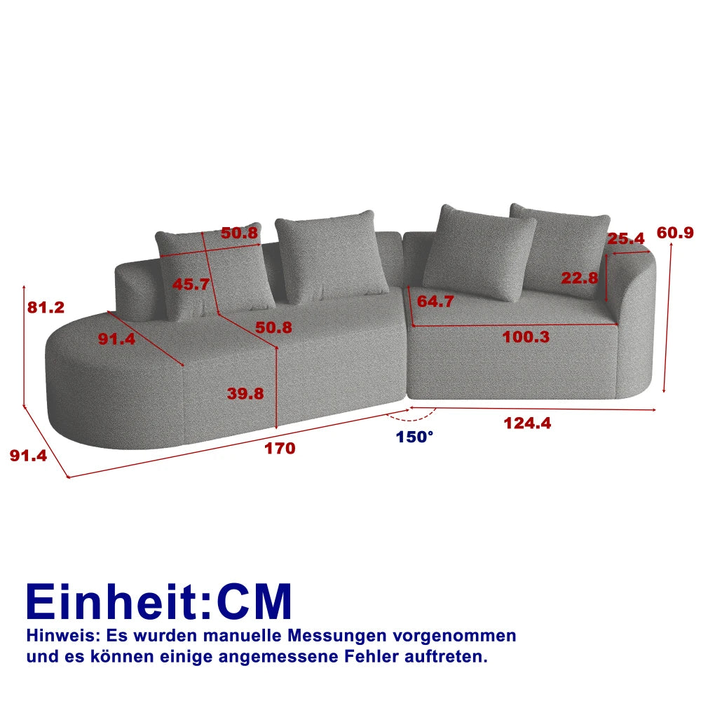 Luxe donkergrijze chenille cloudbank - 4-zits gebogen hoekbank