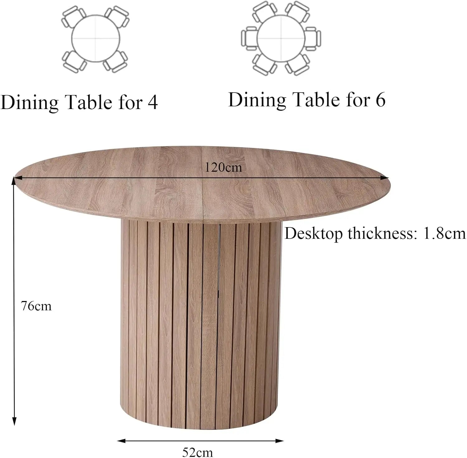Ronde eettafel 120cm - Moderne boerderijstijl voor 4-6 personen