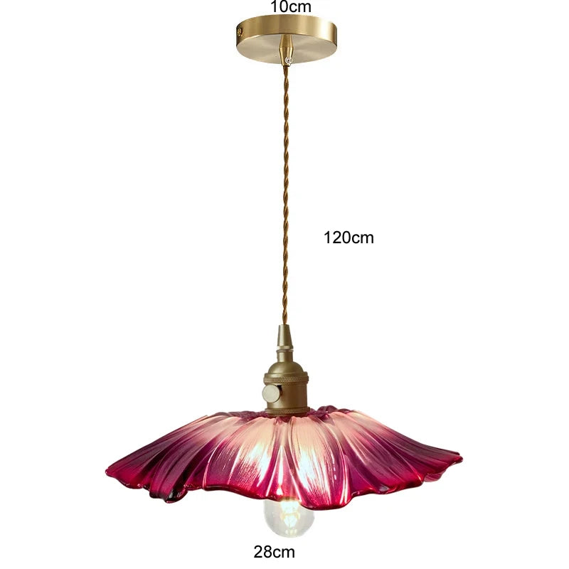 Bloemen glazen hanglamp - koperen plafondkroonluchter