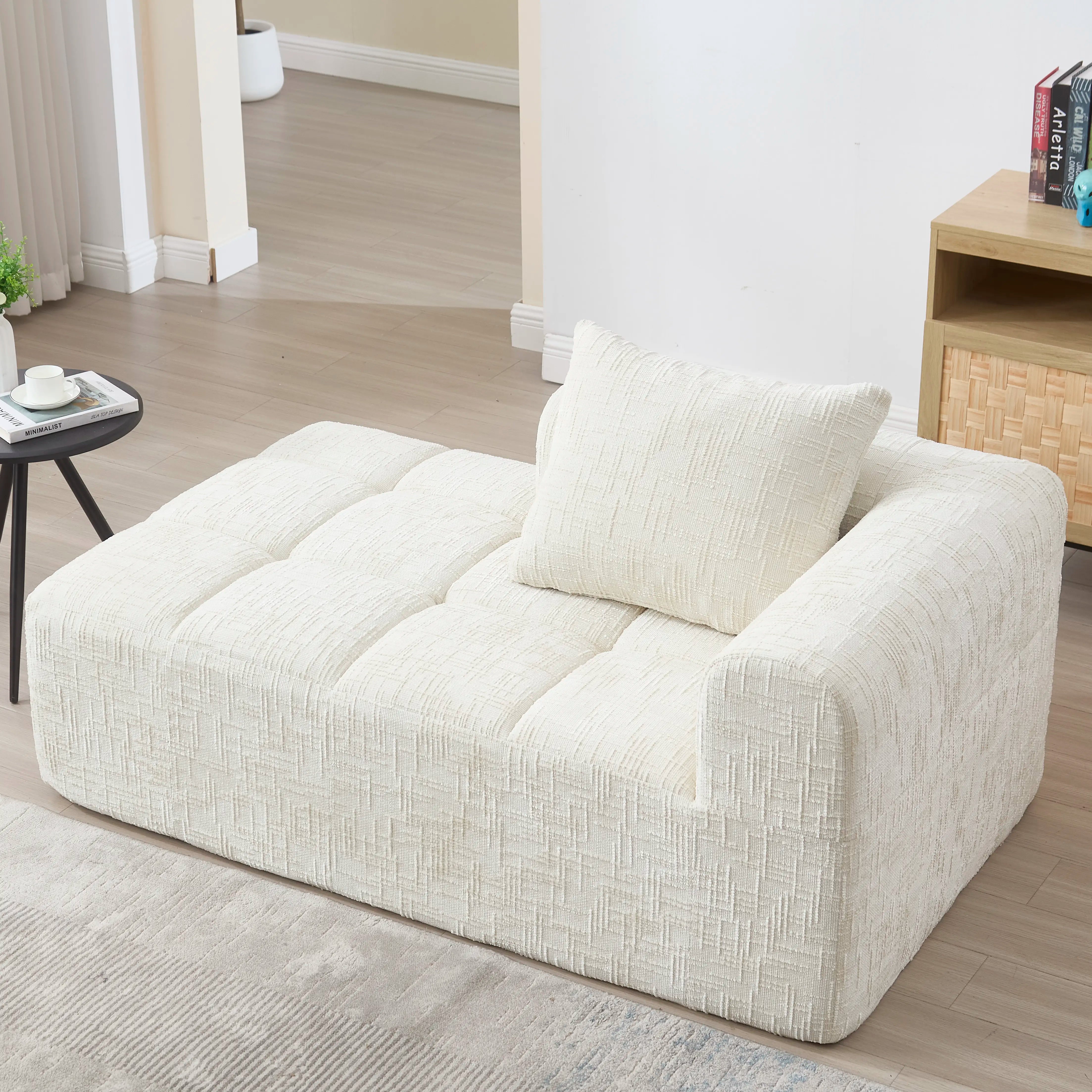 Luxe beige chenille chaise longue bank - 2-zits met opbergvakken