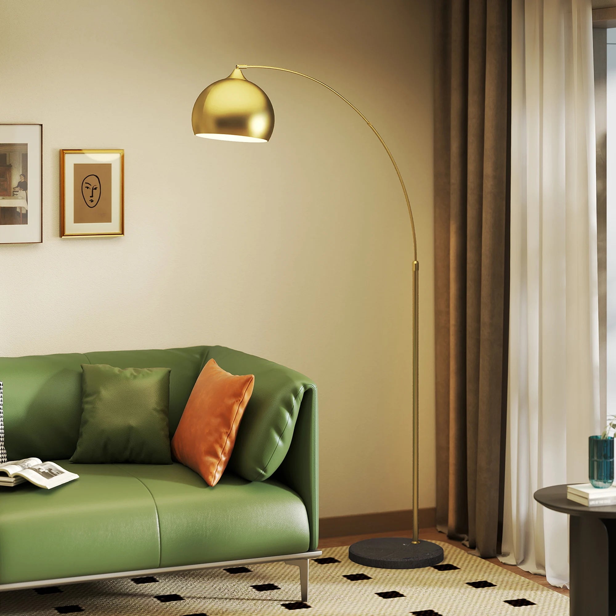 Adjustable Arc Floor Lamp - Modern Gold Standing Light with Foot Control