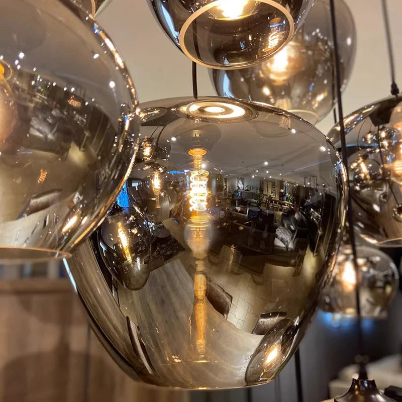 Glazen hanglamp met meerdere lampen, mix van gerookt glas