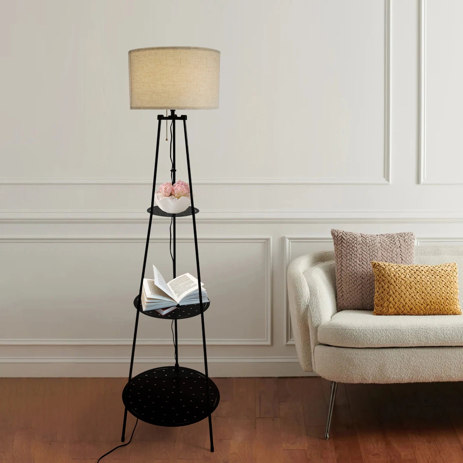 Moderne staande lamp met 3-laags plank - E27 staande lamp met opbergruimte